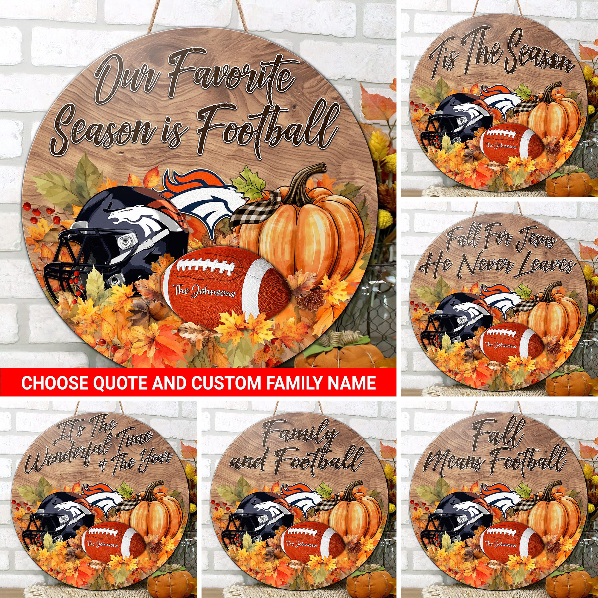 Denver Broncos Shape Wooden Sign Custom Your Family Name And Choose Your Quotes, Sport Sign, Sport Gifts For Fan, Home Decorations EHIVM-59899